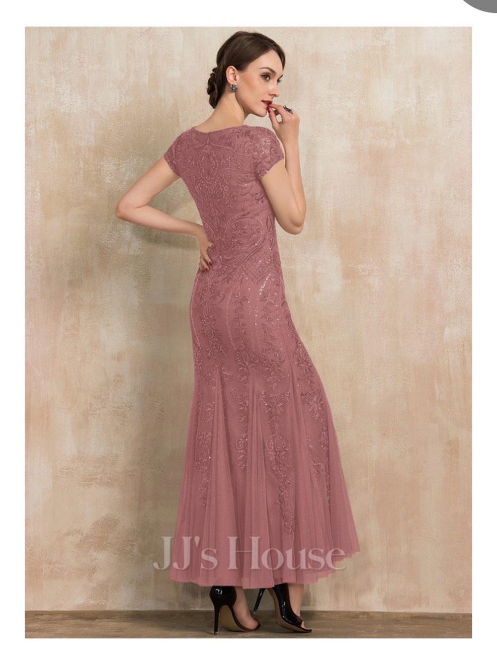 JJs House Viveca Desert Rose Lace Ankle Length Dress - Picture 2 of 5